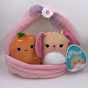 New Squishmallow Plush Pink Easter Basket w/ Caroleena Carrot & Brinkley Bunny